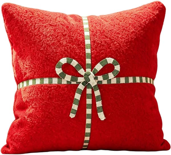 Julepudebetræk 45x45 cm, Blødt Pudebetræk med Julesløjfe, Dekoration til Sofa, Seng, Stol og Stue Red 1PC