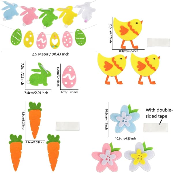 Easter Garland Felt Decoration - Easter Decoration with Easter Bunny, Easter Eggs & Carrot Hanging Window Decoration for Home School