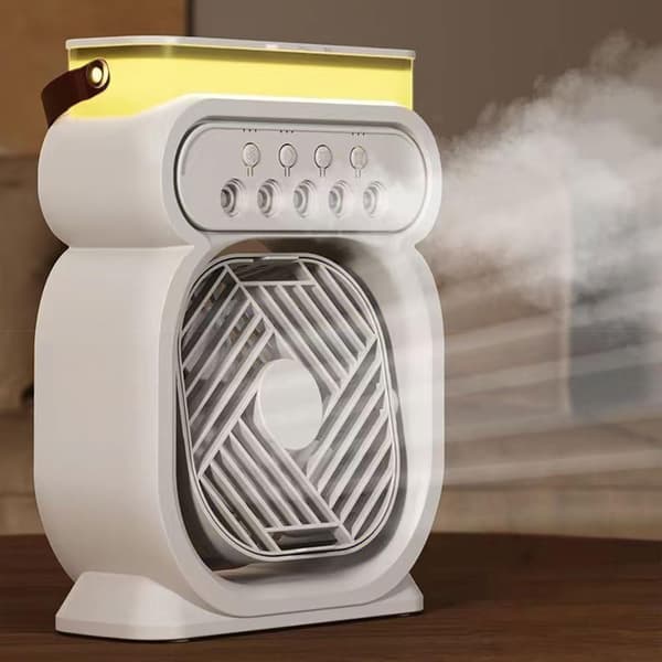 Ventilator Multifunktionel Bærbar Ventilator med Belysning USB-drevet Bordventilator Velegnet til Studerende Rejsende og Campister Gave (Plug-in) White