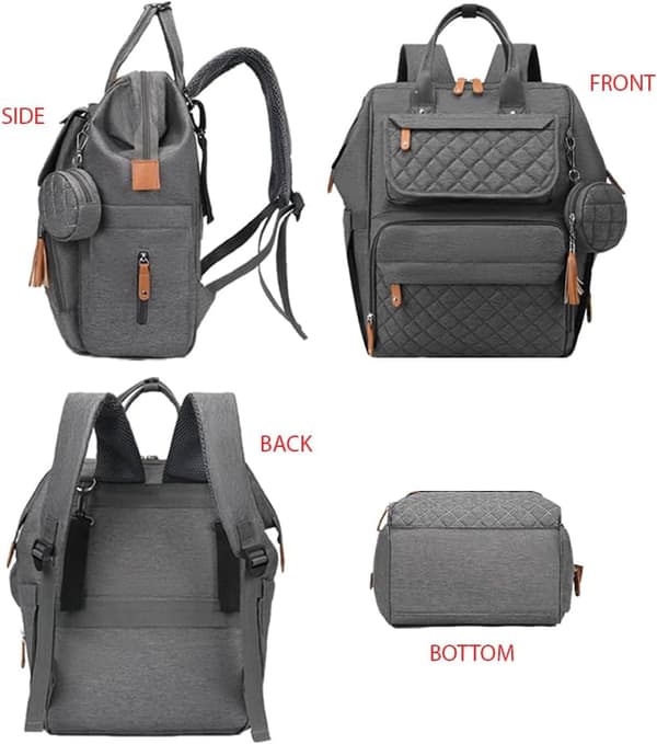 Diaper Bag Backpack Baby Waterproof with Changing Pad, Pacifier Case, Bottle Holder & Stroller Hooks, Multifunctional Diaper Bag Light Grey