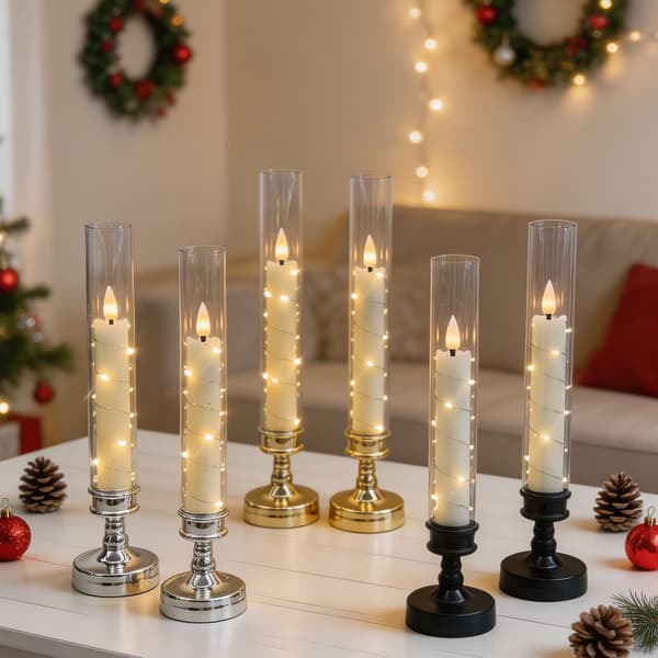 4-pack flameless LED candles with remote control and timer, flickering flame and integrated star string lights for home and party Silver Without Remote Control
