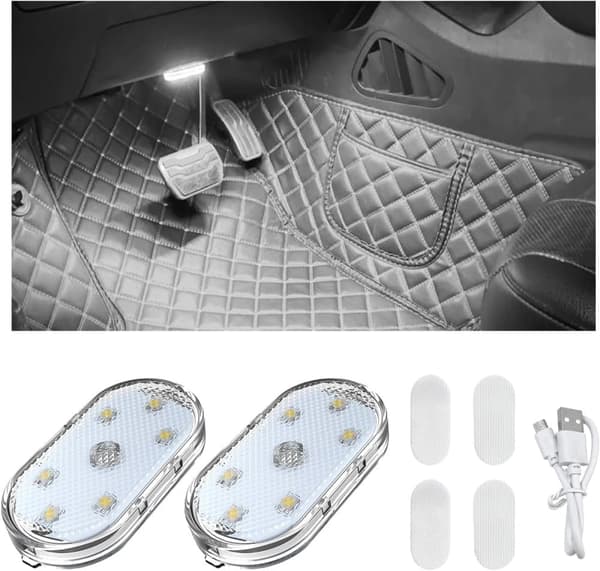 2/4-pack trådlös LED-belysning för bil, USB-uppladdningsbar kupébelysning White 2pcs