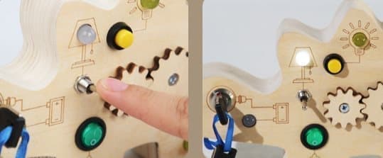 Montessori Busy Board Dinosaur – Sensorisk Treleke med Lys for Barn 1–4 år