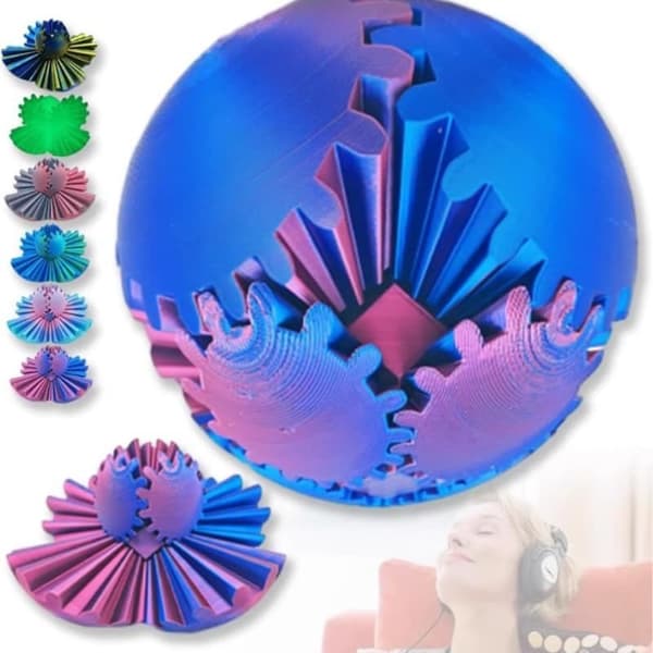 Steampunk Fidget Legetøj Stressbold – Sensorisk Anti-stress Legetøj 3D-printet Blue-green