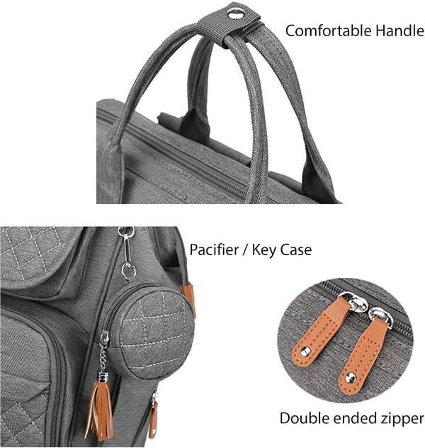 Diaper Bag Backpack Baby Waterproof with Changing Pad, Pacifier Case, Bottle Holder & Stroller Hooks, Multifunctional Diaper Bag Light Grey
