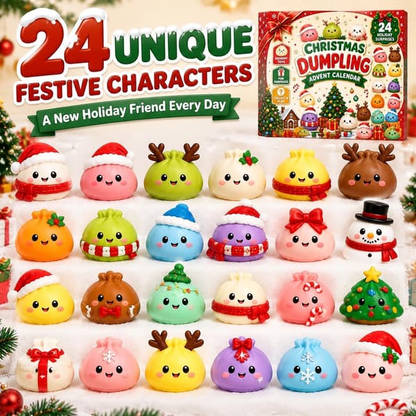 Julekalender 2026 med 24 Mini Squishies, Julekalender med Bløde Klemmelegetøj, Sensorisk Fidgetlegetøj og Julegave