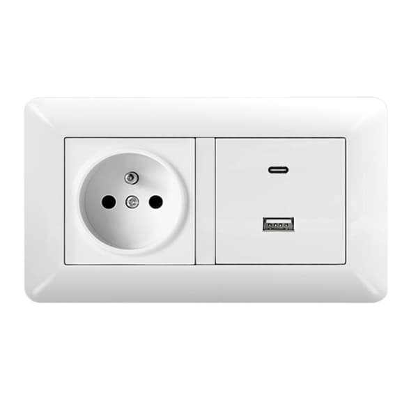 1/2 stk Duo Fransk Stikkontakt + USB/Type C – Indbygget Vægudtag 1 AC + 1 USB + 1 Type C 1-Pack