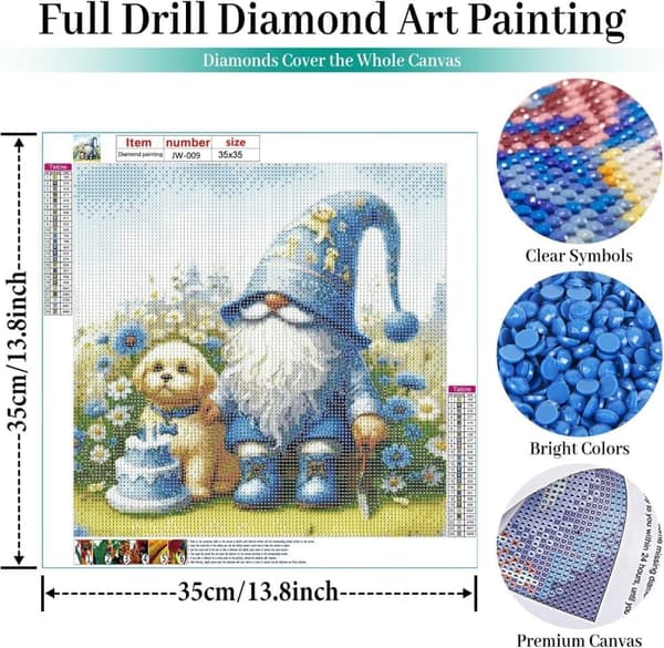 Blå Tomte 5D Diamantmosaikk - Bursdagsgave, Full drill DIY, Perlekunst 35x35 cm