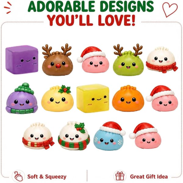 Julekalender 2026 Squishy – 12 dage med bløde klemmelegetøj, fidget-legetøj og juleoverraskelser til voksne
