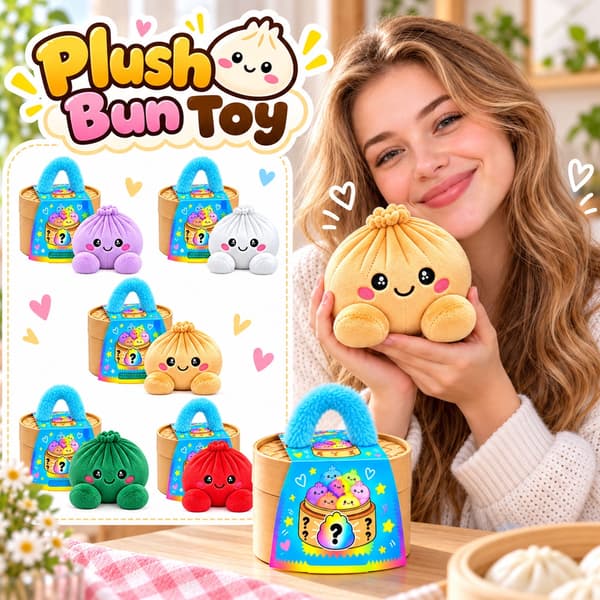 Dumpling Squishy i blødt plys, 15 cm, klemmelegetøj og fidget-legetøj i dumpling-form med dampkurv, rød