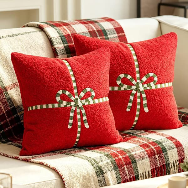 2-pak hvide julepudebetræk 45x45 cm, blødt pudebetræk med gavebånd til sofa og stue Red 2PCS