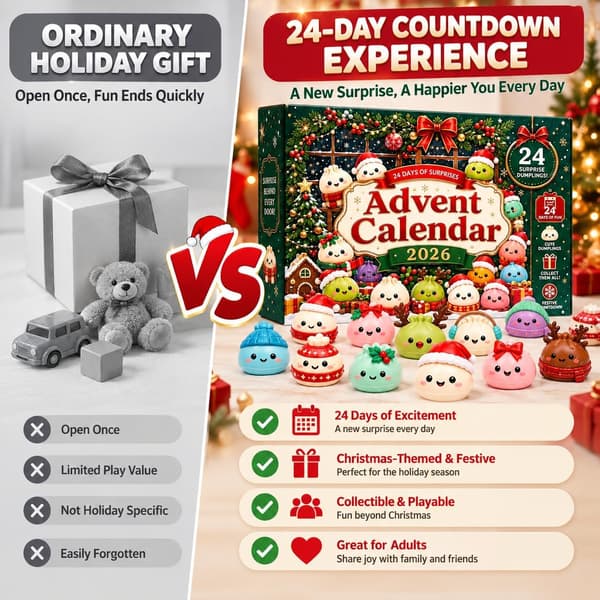 Julekalender 2026 med 24 Mini Squishies, Julekalender med Bløde Klemmelegetøj, Sensorisk Fidgetlegetøj og Julegave