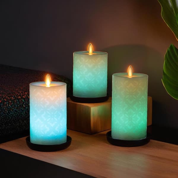 3-pack Color Changing Flameless LED Pillar Candles with 18-Key Remote Control, Timer, and Flickering Flame