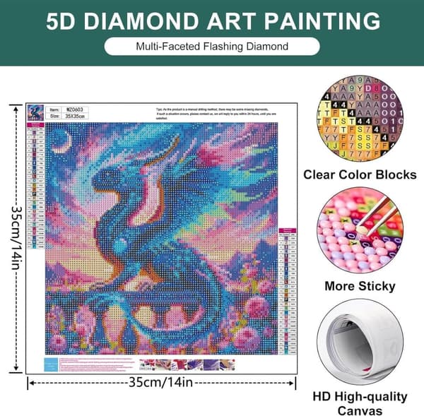 Farverig Drage Diamantkunst 35x35 cm – 5D Diamantmaleri DIY