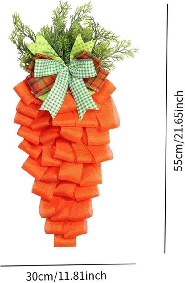 Easter Wreath Carrot 55x30cm - Easter Decoration with Bow & Eucalyptus, Door Wreath for Spring Decoration Wall & Window