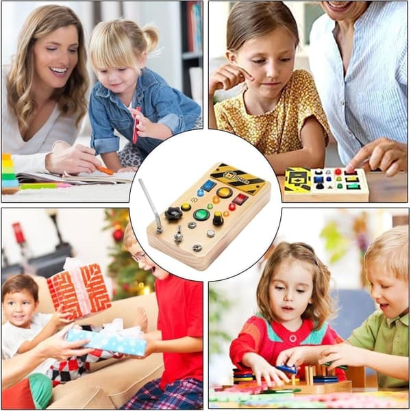 Activity Board Wood | Sensory Toy Board with Light Switch, Educational Play for Children