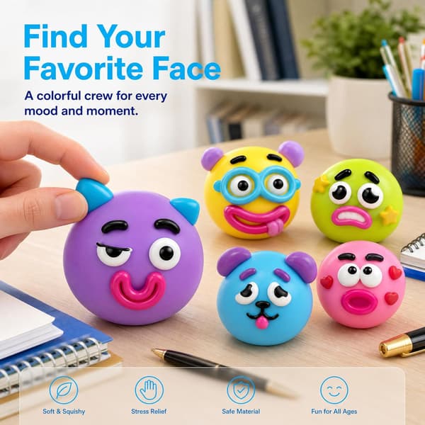 3 st Smushers Squishy med glada ansikten, hundansikte Swap Squishy, klämbara sensoriska stressbollar för avkoppling