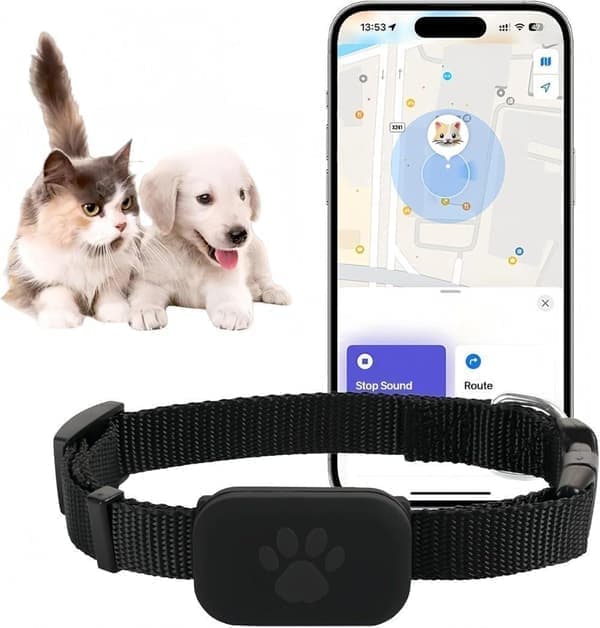 Kæledyrs Tracker, GPS-halsbånd til kattesporing til hund, kæledyrs tracker kompatibel med iOS/Android Svart