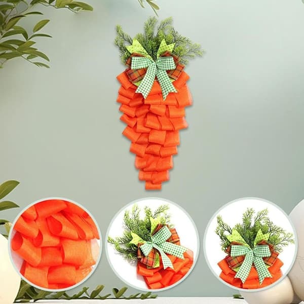 Easter Wreath Carrot 55x30cm - Easter Decoration with Bow & Eucalyptus, Door Wreath for Spring Decoration Wall & Window