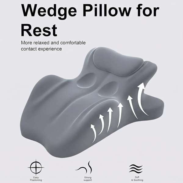 Ergonomic Memory Foam Wedge Pillow, 27° Incline, Back and Neck Support in Multiple Resting Positions Blue 66x53x36cm