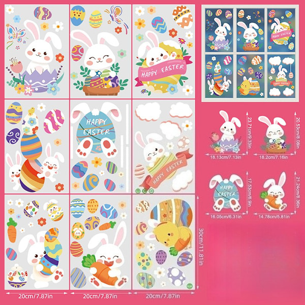 Easter Window Stickers 9 Sheets - Easter Decoration with Easter Bunny, Chick & Easter Egg Reusable Window Decoration F13