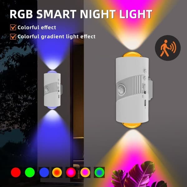 Genopladelig RGB LED Natlampe med Bevægelsessensor – 1/2-pak Sensorlampe 1-pack