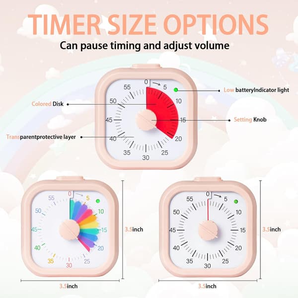 Visuel Timer 60 Minutter, Nedtællingstimer med Regnbuedesign, Lydløs Timer til Klasseværelse, Studier, Kontor og Køkken Purple