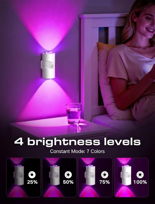 Genopladelig RGB LED Natlampe med Bevægelsessensor – 1/2-pak Sensorlampe White 2 PCS