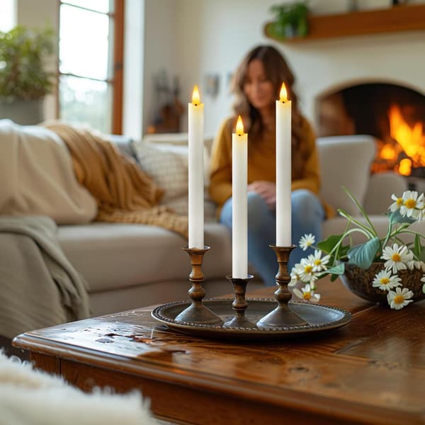6-pack Rechargeable Flameless LED Candles with Charging Station, Realistic Wax, 3D Flickering Flame, and Remote Control B