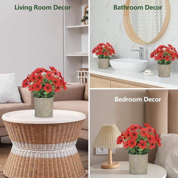2-Pack Artificial Potted Plants – Small Fake Plants with Daisy & Eucalyptus, Artificial Flowers Home Decor Rose Red