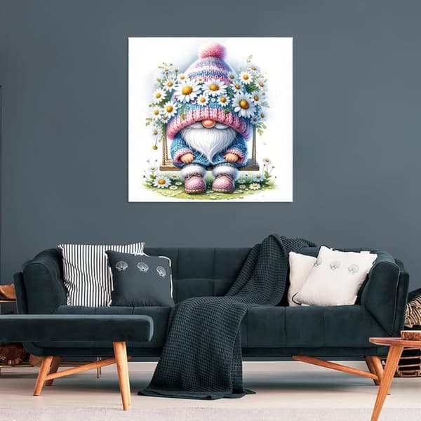 Diamantmålning & Diamantmålning – 5D Full Drill DIY Konst (30×30 cm), Gungande Tomte med Prydnadsväxt