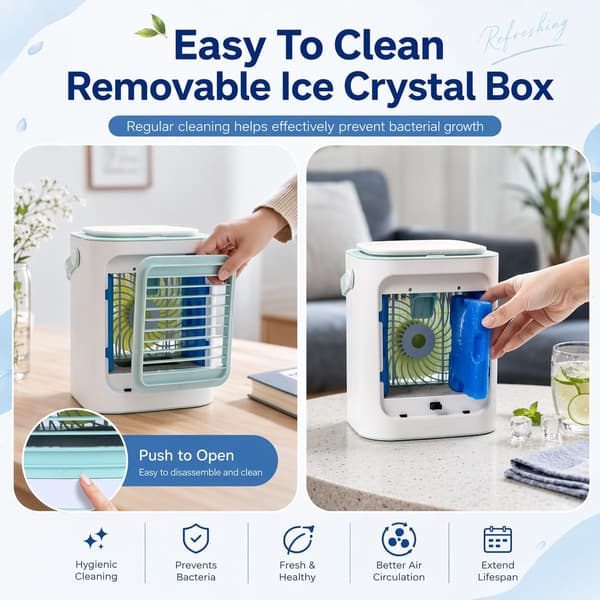 Mini Airconditioner, Bærbar Fordampningskøler med 3-trins Ventilator, Luftfugter, Isbokse og Touchkontrol