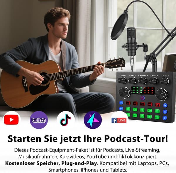 Mikrofonsæt til Podcasting & Live Streaming, Stemmeforvrænger, Udstyr til PC/Laptop og Gaming Gold