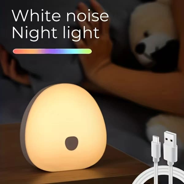LED-nattlampe med hvit støy – RGB-sovelampe med naturlyder, søvntimer og USB-lading for bedre søvn