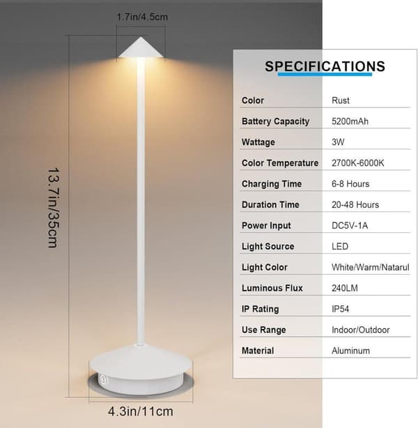 2-pak Bordlampe / Skrivebordslampe - Trådløs LED-lampe Vit 2 st