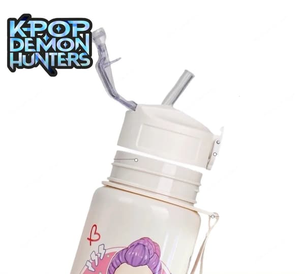 KPop Demon Hunter Water Bottle with Straw 700ml Clear&Purple