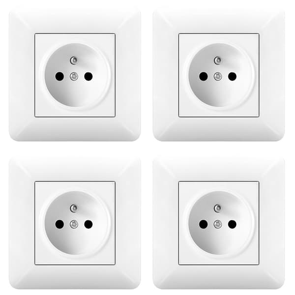 1/2/4 pcs Wall Socket 16A 240V – Built-in Power Outlet with Modern White Panel for Home and Office 4-Pack