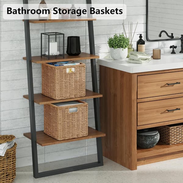 2-pack Woven Storage Baskets, Foldable Storage Boxes 24x24x24/27x27x27 cm, Braided Baskets for Home & Wardrobe Brown 27x27x27cm