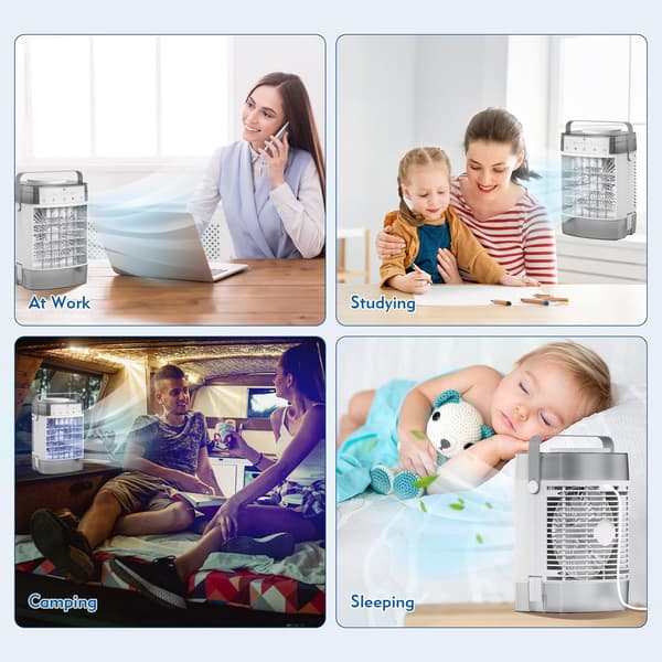 Bärbar luftkonditionering, 3-i-1 mini AC-enhet, 1000 ml vattentank, 2/4/6H timer, USB-kylfläkt för sovrum och kontor