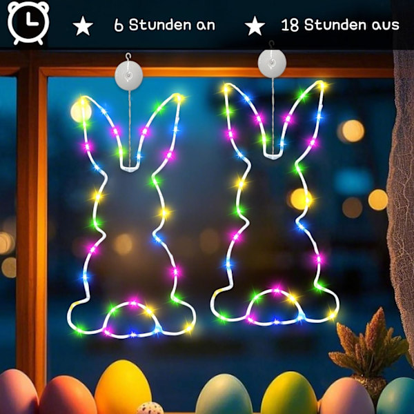 LED Easter Bunny Window Lights 2-Pack – Easter Decoration Lights with Suction Cup, Battery Operated Window Lamp A
