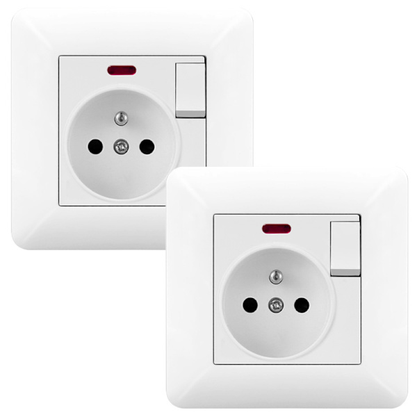 1/2/4 pcs Wall Socket 16A 240V with Switch and LED – Modern Built-in Power Outlet White 2-Pack