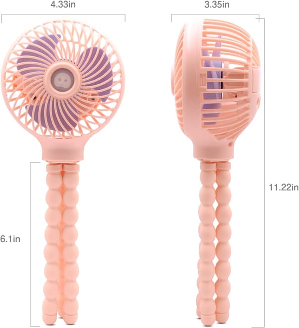 Mini Klapvognsventilator med Fleksibelt Stativ, Genopladelig Clip-On Bærbar Ventilator til Baby, Rejser og Kontor Pink
