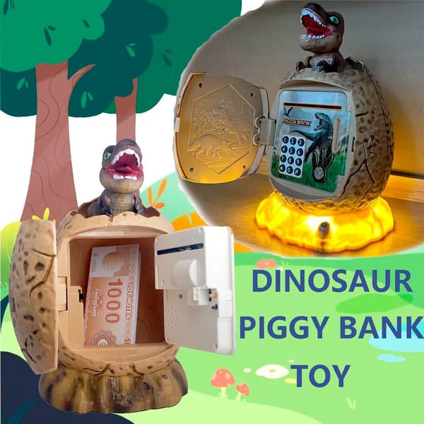 Electronic Dinosaur Piggy Bank for Kids - Secure Money Box with Code Beige