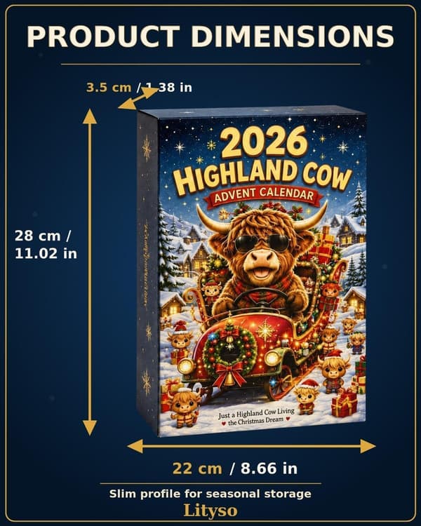 Julekalender 2026 Highland Ko, 24 dage med 3D-ko-figurer, Julekalender, Samlerfigurer og Julepynt