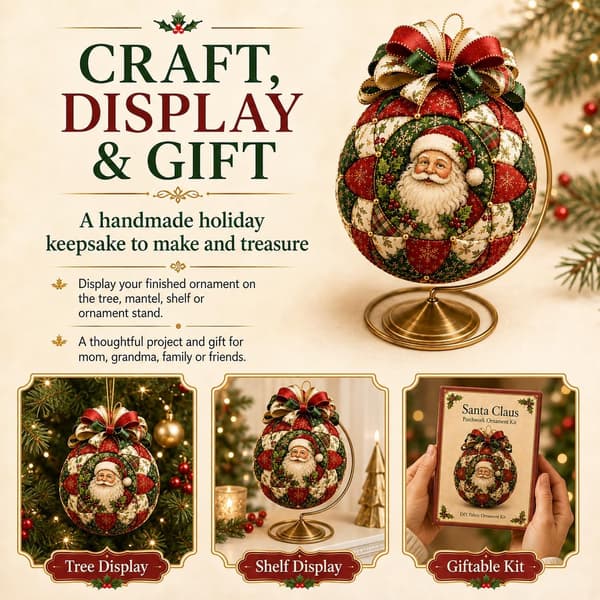 No-Sew Christmas Craft, DIY Patchwork Christmas Tree Ornament with Fabric, Beads, and Ribbon for the Christmas Tree Nutcracker