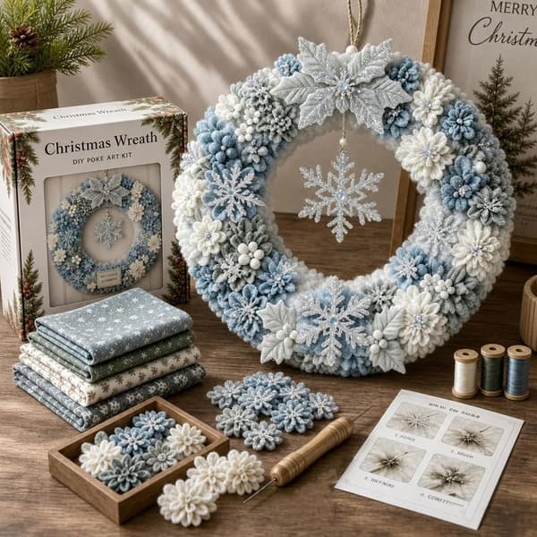 Julkrans 3D Tyg Poke Art DIY-kit för vuxna (Snöflinga)