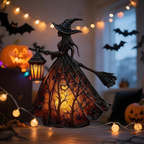 Halloween Witch Hat Table Lamp, Gothic LED Night Light, USB Powered Decorative Lamp for Home, Shelf, and Table, 16 cm