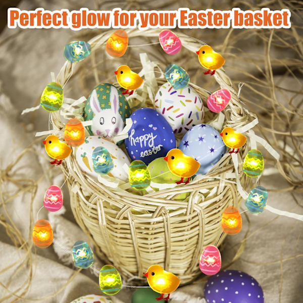 LED Easter Light String with Eggs & Chicks 2M/3M – Battery-Powered Easter Lighting for Easter Decoration, Home, Window & Party 2M 20LED