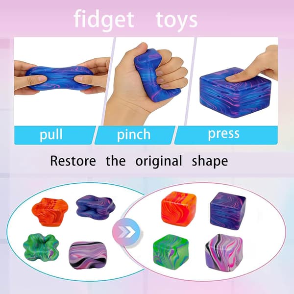 1/4-pack Fidget Cube Squishy Leksaker, Kläm Stressbollar för Barn, Vuxna Purple