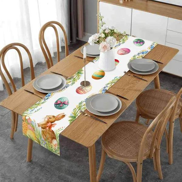 Easter Table Runner 33x183cm – Easter Table Decoration with Easter Eggs Rustic Spring Decoration for Kitchen & Dining Room ZQ-251